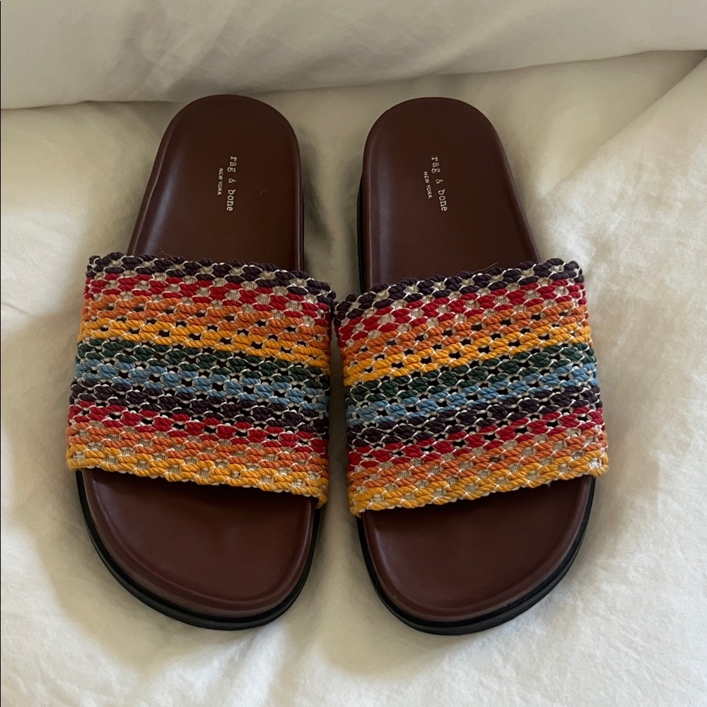 rag & bone Brown Slides with Multicolor Woven Straps